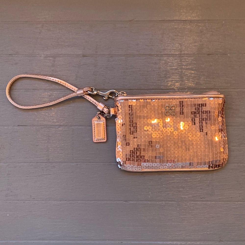 Rose Gold Sequined Coach Wristlet